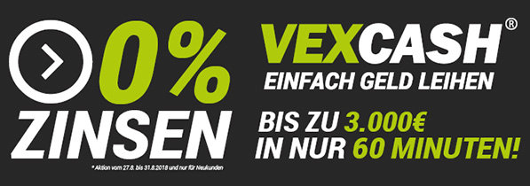 Vexcash 0% Zinsen (bis 31.08.2018)